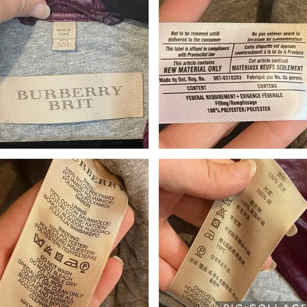 Burberry Brit Quilted Jacket Motorcycle Moto Plum Gunmetal Hardware US 14 - Picture 12 of 16